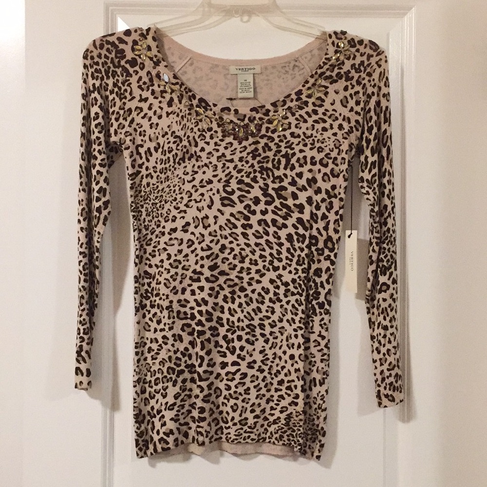 Vertigo Paris Crystal Embellished Cheetah Sweater